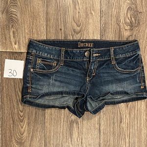 Degree distressed jean shorts.